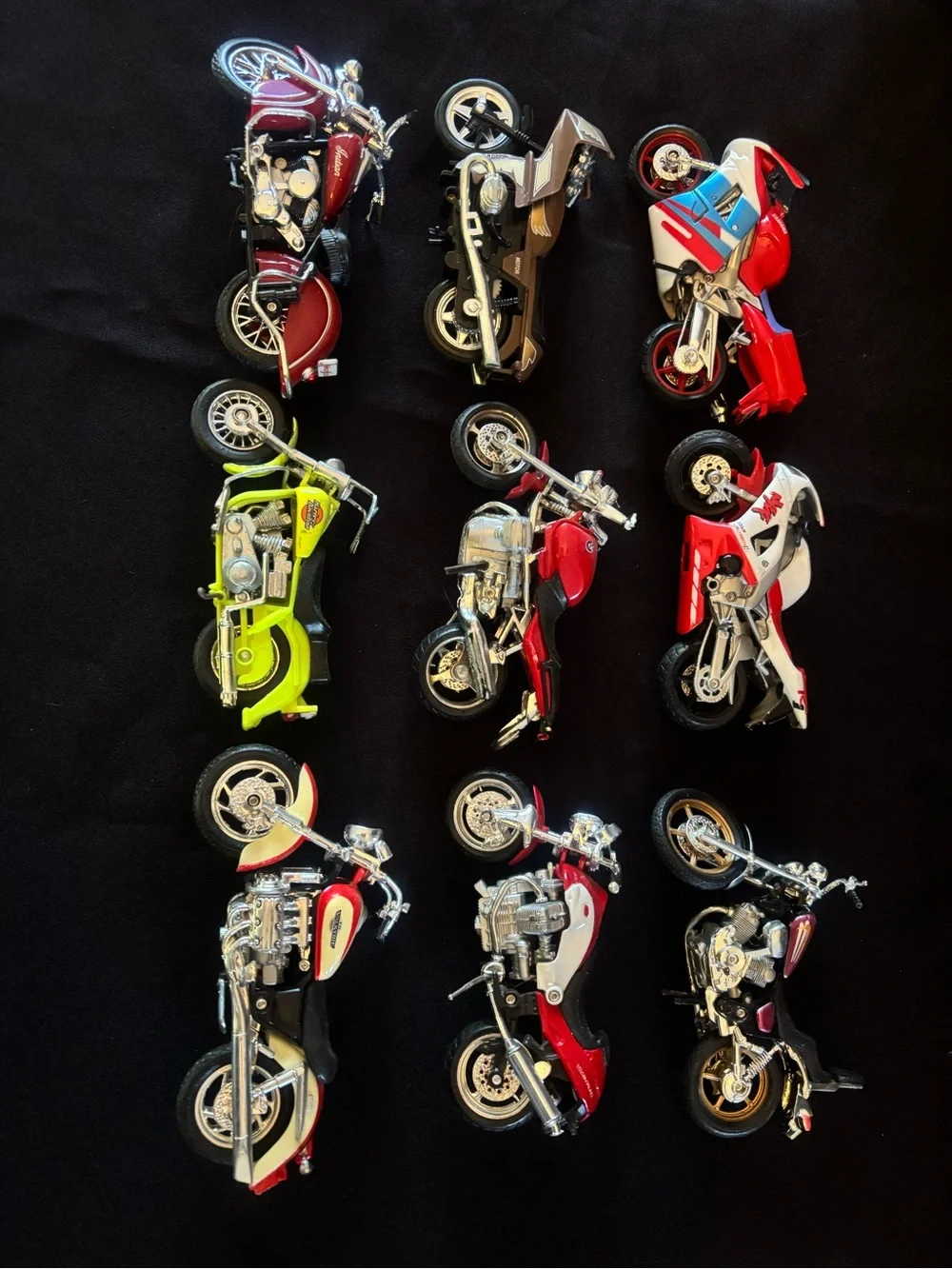 Assorted Die-Cast Kids Motorcycle Toy Set - Red, White, Green, Silver, Black